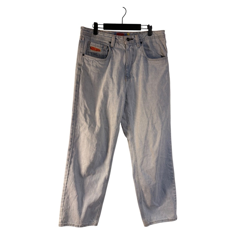Empyre Loose Fit Wide Leg Baggy‎ Skate Jeans Light Wash Graffiti Denim Men 32